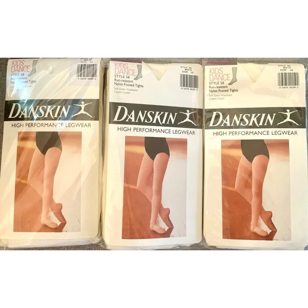 Danskin White Tights Pack of 3 Dance Snowflake Angel Nylon Run Resistant Girls L